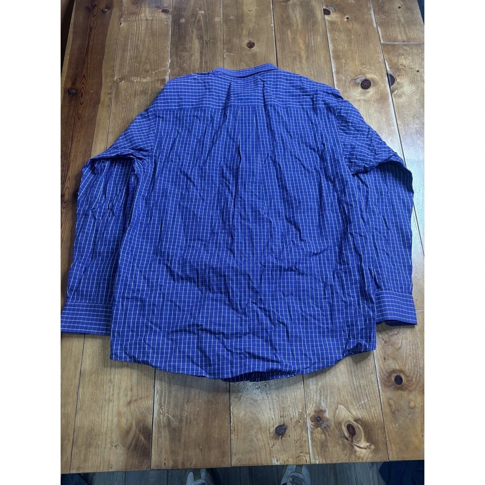 ARIAT PRO SERIES Men's Blue White Plaid Grid Long Sleeve Casual Button Down